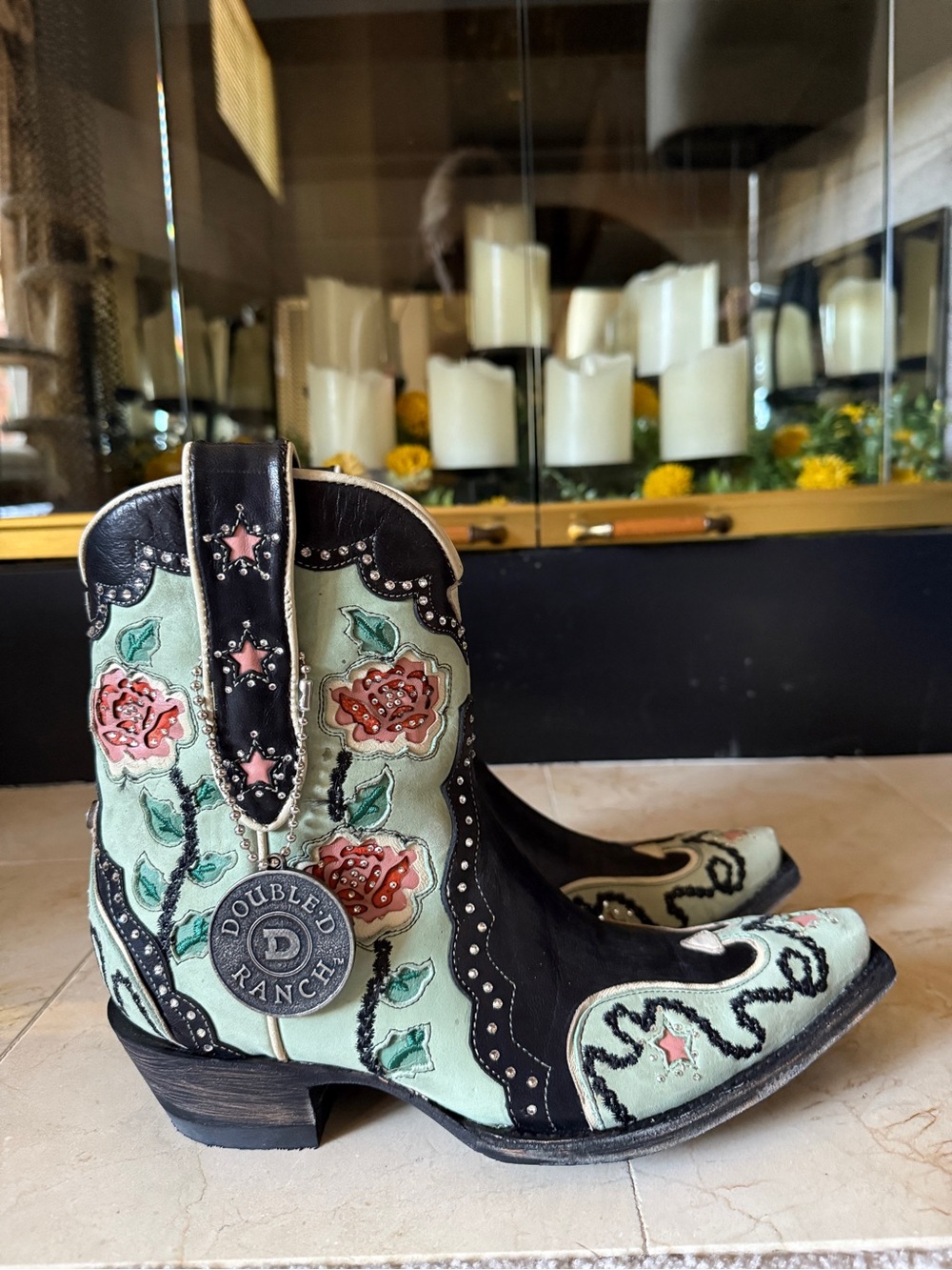 Double D Ranch & Old Gringo Mint & Black Embroidered Women's Western Booties Sz - Picture 2 of 11